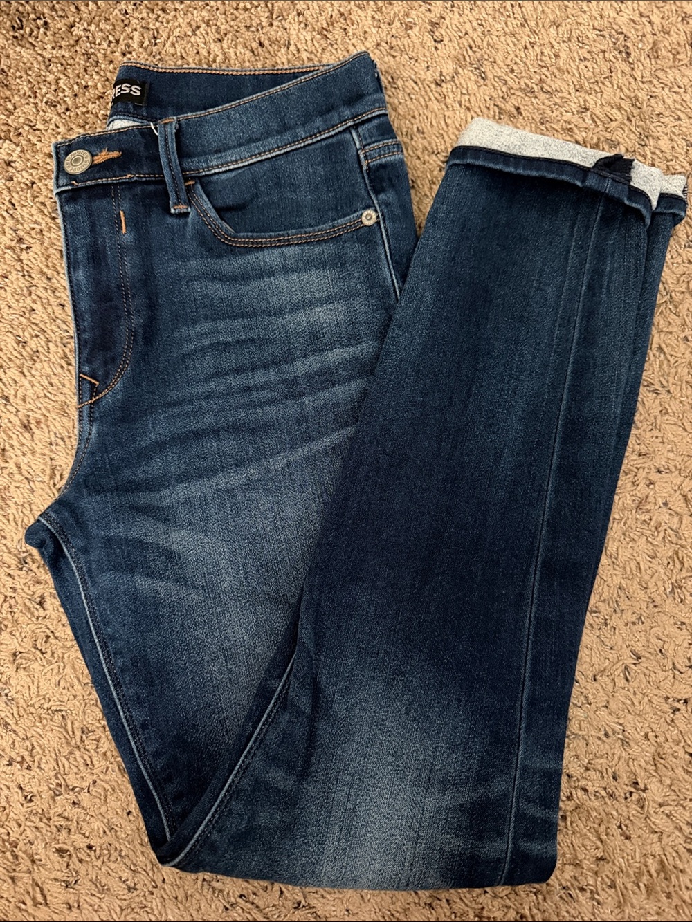 Dark Blue Women's Jeans Stretch Denim mid rise legging Express 6R soft lining